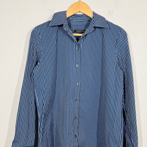 Lafayette 148 Stripe Button Up Shirt Long Sleeve Career Casual Blue - S - Picture 2 of 5